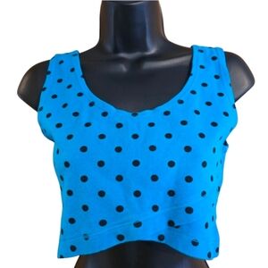 Milano Vintage Blue Asymmetrical Crop Tank Top Polka Dot 80's Costume